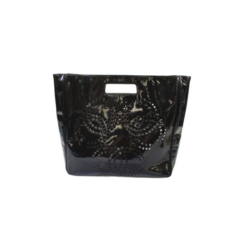 Chanel Women''s Patent Leather Perforated Logo Tote Handbag Black
